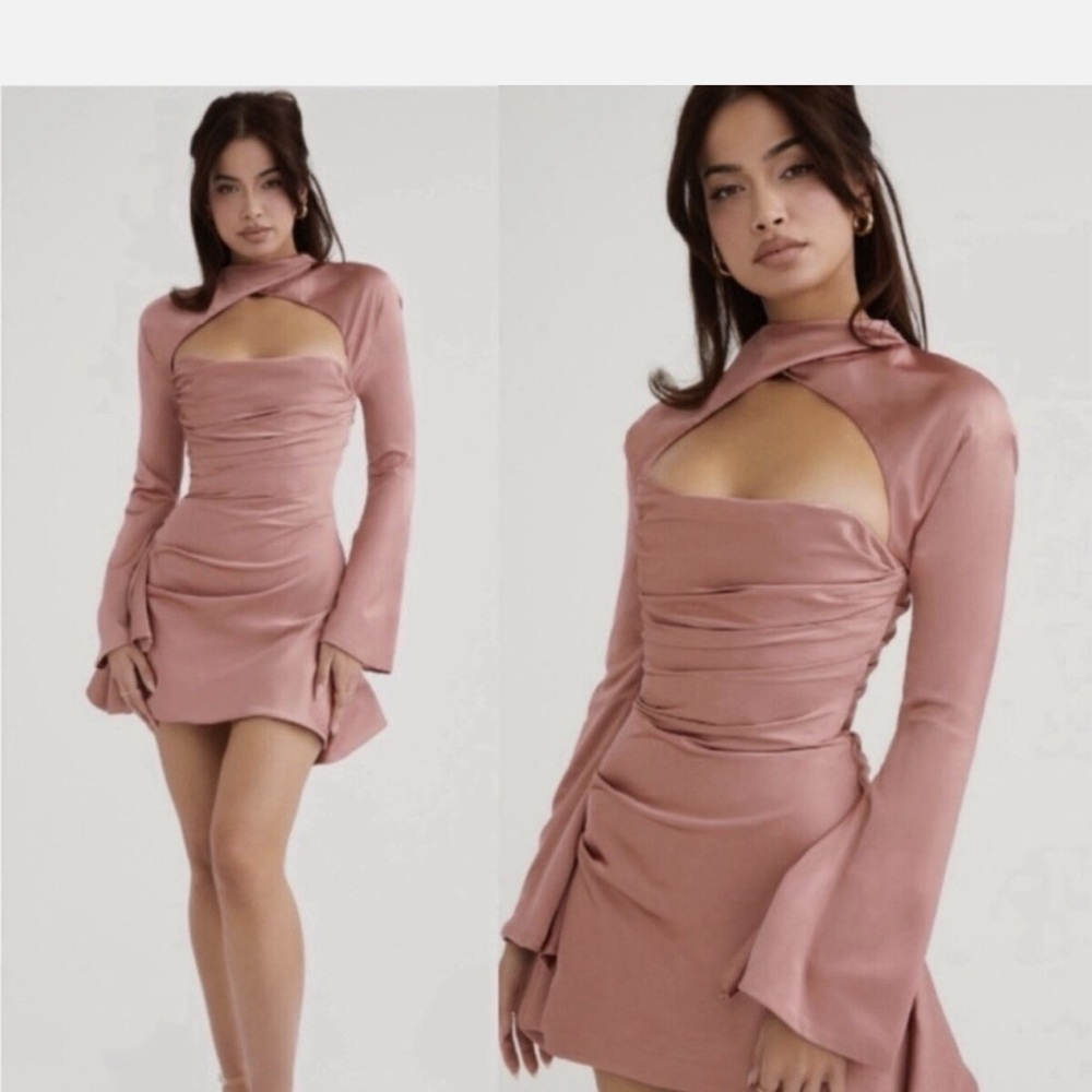 Pink Ruched Cut Out Bodycon Dress